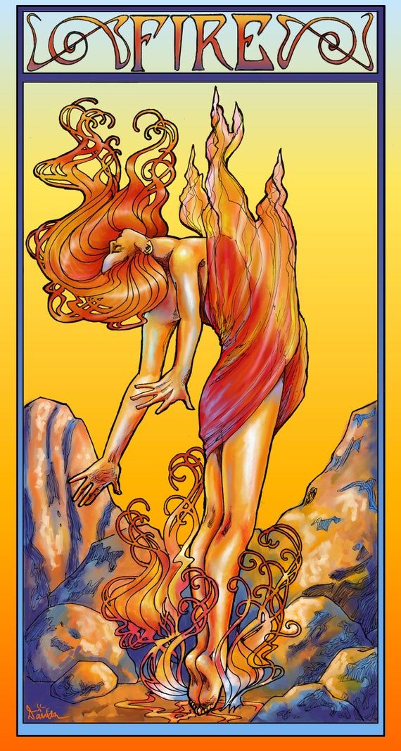 Spirit of Fire, Adult Coloring, Coloring Page, Fantasy Coloring, Line Art, Art Nouveau Coloring Page, Fairy Coloring Page, Printable